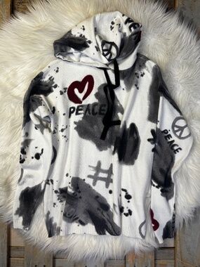 RARE! [Charlie B] Abstract Hoodie | White Black Red Graffiti Hooded Sweater | XS